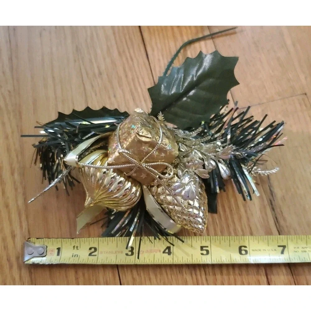 Artificial Pine Stem Fake Pine Cone Glitter Fruit Apple Gold Present Floral Pick